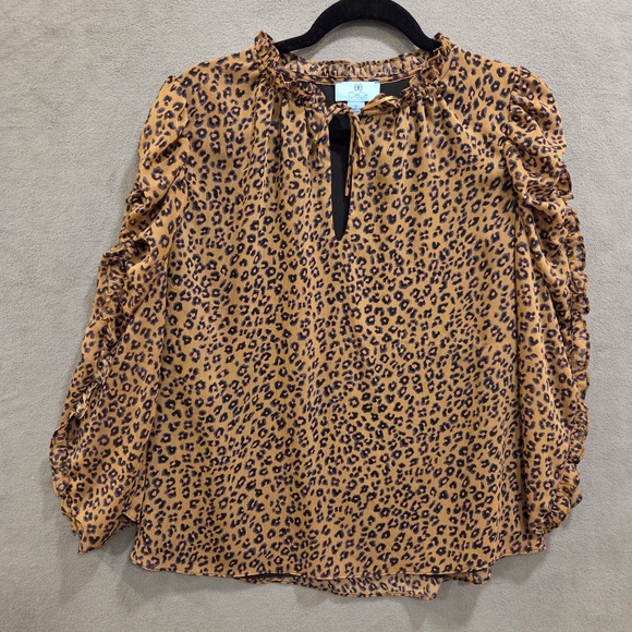 CeCe Tops - CeCe Ruffle Ruched Leopard Print Blouse Women's Size Small Office Romantic Chic